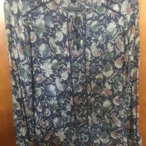 Lucky Brand ladies dusky blue floral peasant top L